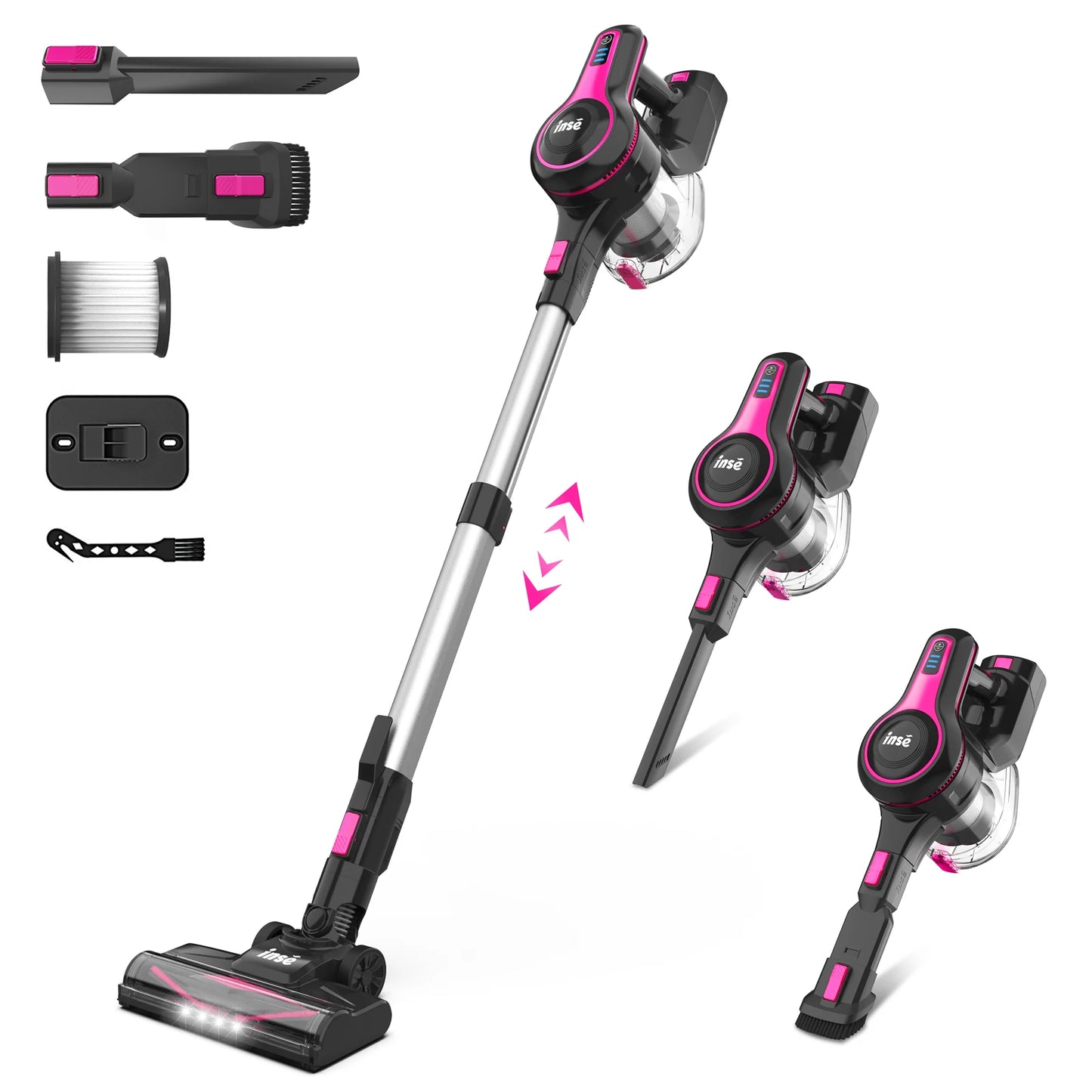 INSE N5T Cordless Vacuum Cleaner, 25Kpa 1.2L Large Dustbin, 6 in 1 Handheld Vacuum for Household Cleaning