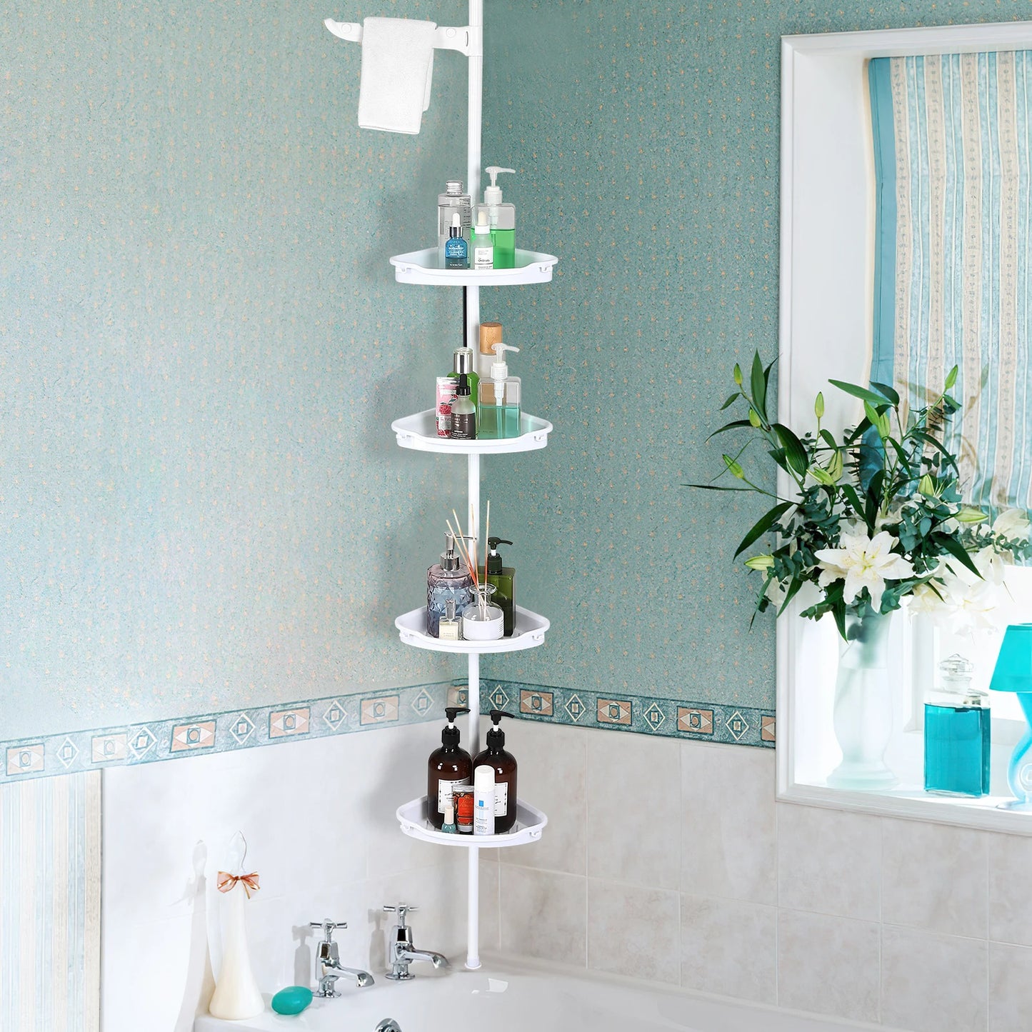 HiMISS Corner Shower Caddy With Tension Pole 4-Tier Organizer