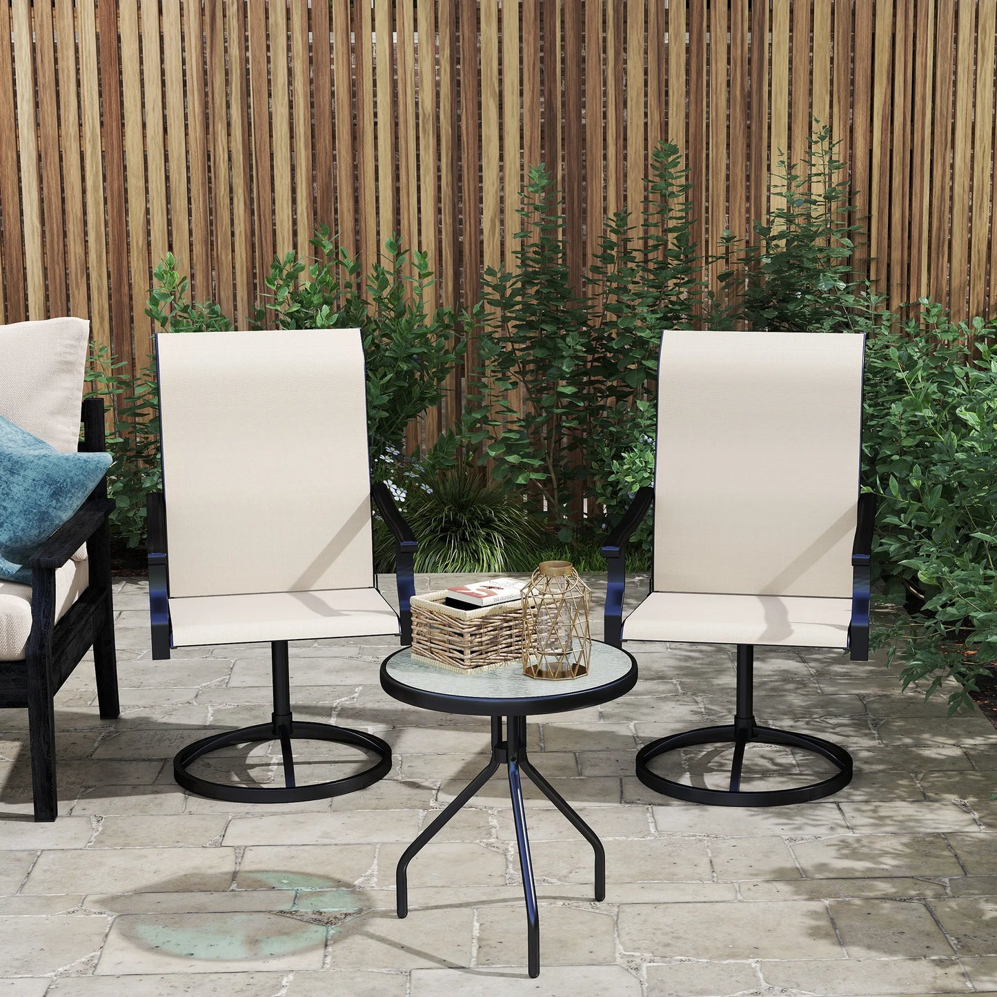 Patio Swivel Chairs Set of 2, High Back Patio Dining Chairs, Beige