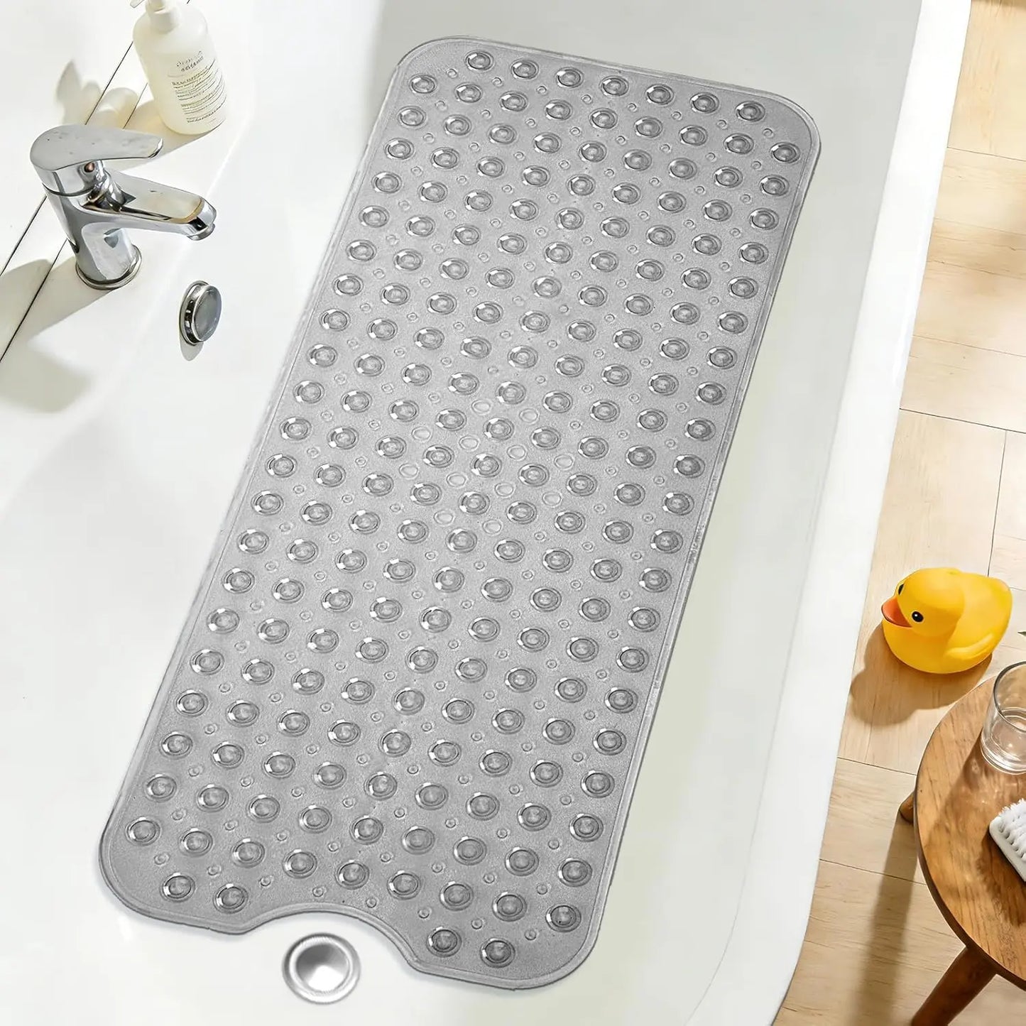 Extra Long Non Slip Bathtub Shower Mat 40 x 16 Inch with Powerful Suction Cups & Drain Holes, Machine Washable Quick Dry Anti-Slip Bath Tub Mat for Inside Shower, Household Bathroom Essential, Available in Gray & Black