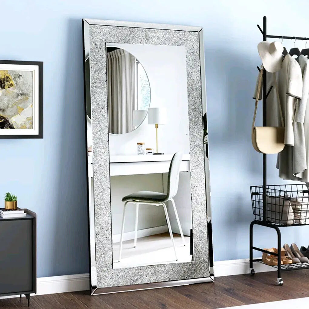 LUVODI Crystal Rhinestone Diamond Frameless Vanity Mirror Wall Mounted