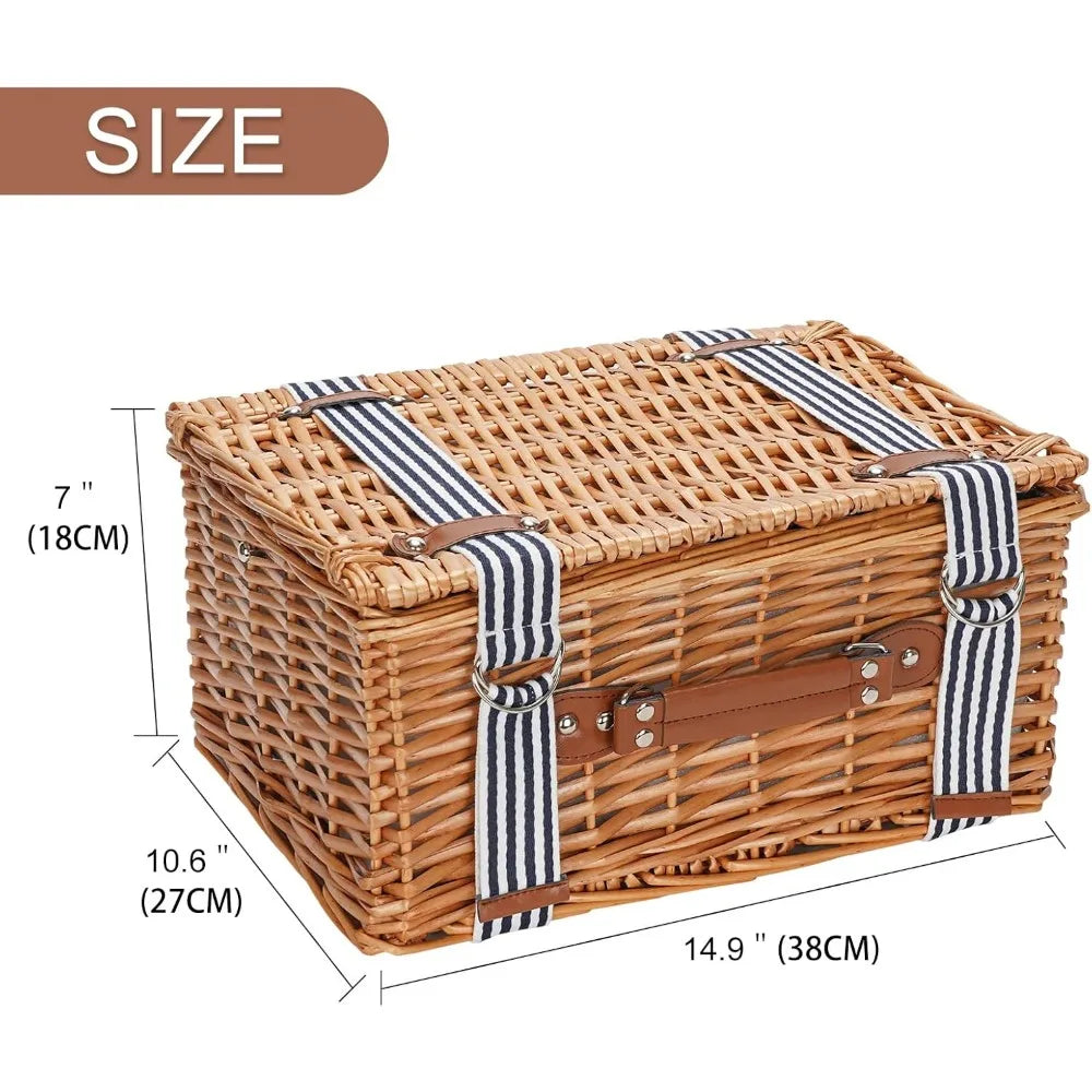 NBVCX Handmade Wicker Picnic Basket for Two with Insulated Cooler