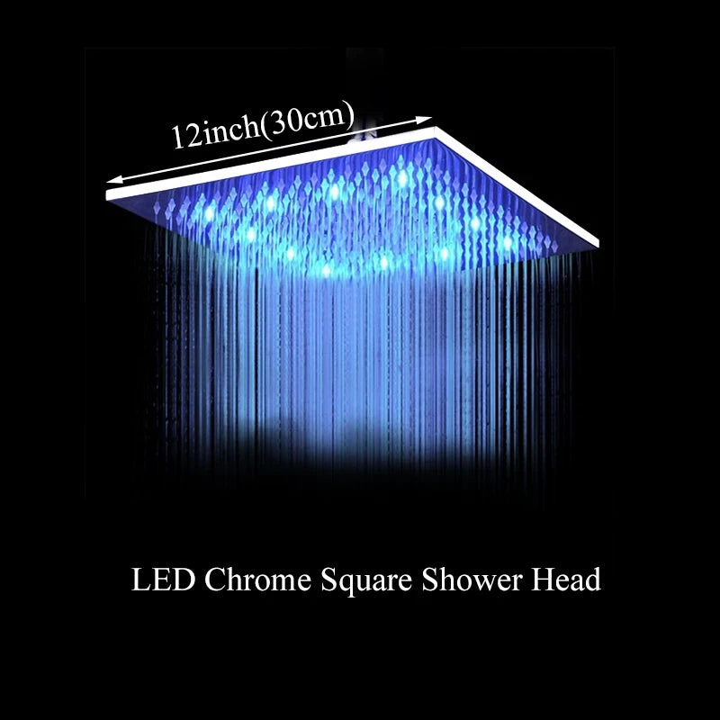 Luxury Brushed Nickel/Chrome/Black LED 16inch Rainfall Shower Head Stainless Steel Square Color Changing Lights Showerhead