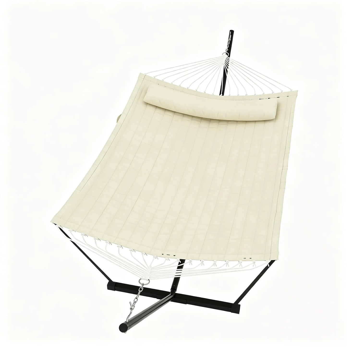 Double Outdoor Hammock For Two With Cushion And Foldable Steel Stand – Portable Heavy Duty For Garden, Patio, Beach, Backyard