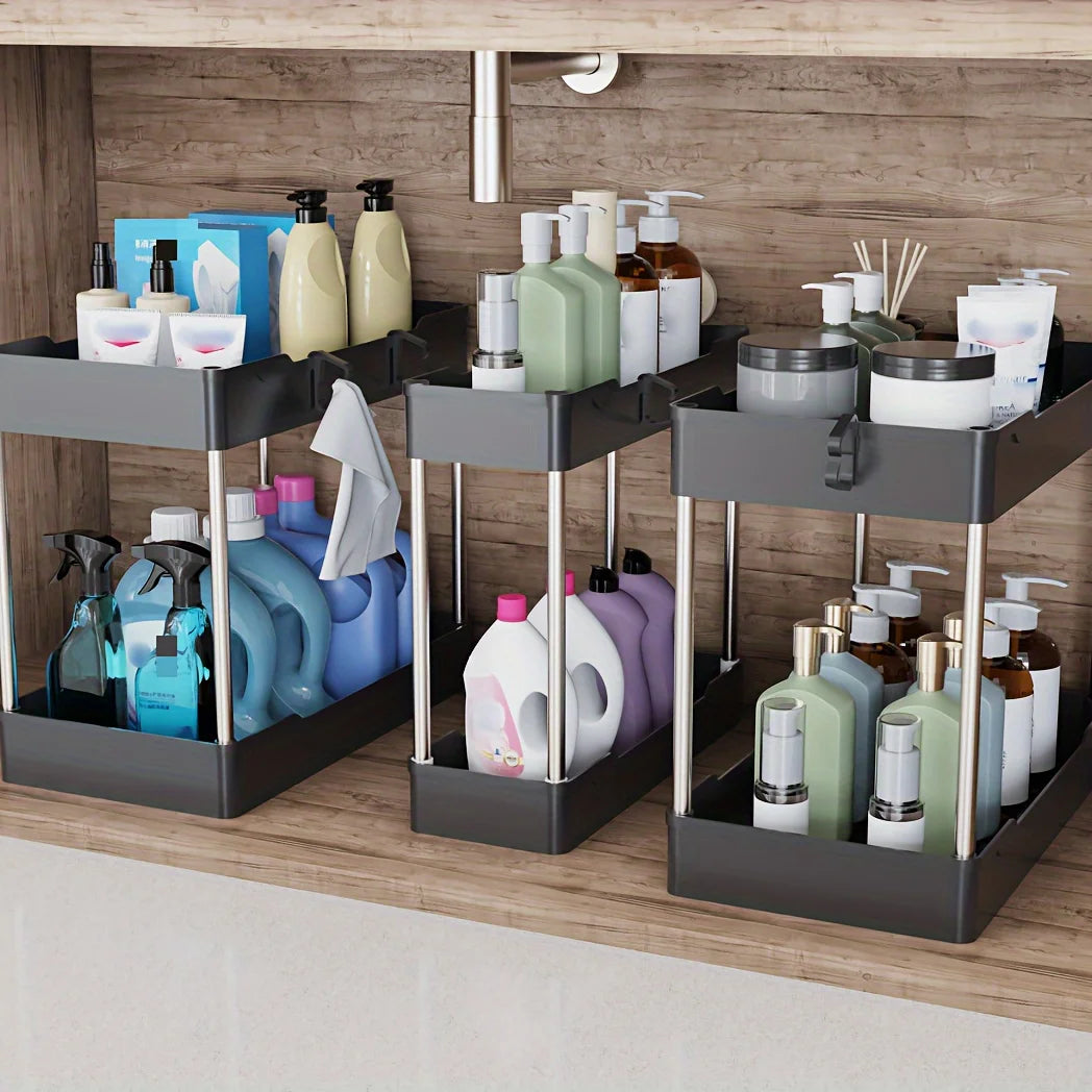 Under Sink Organizer Set, 3-Tier Storage Racks For Bathroom
