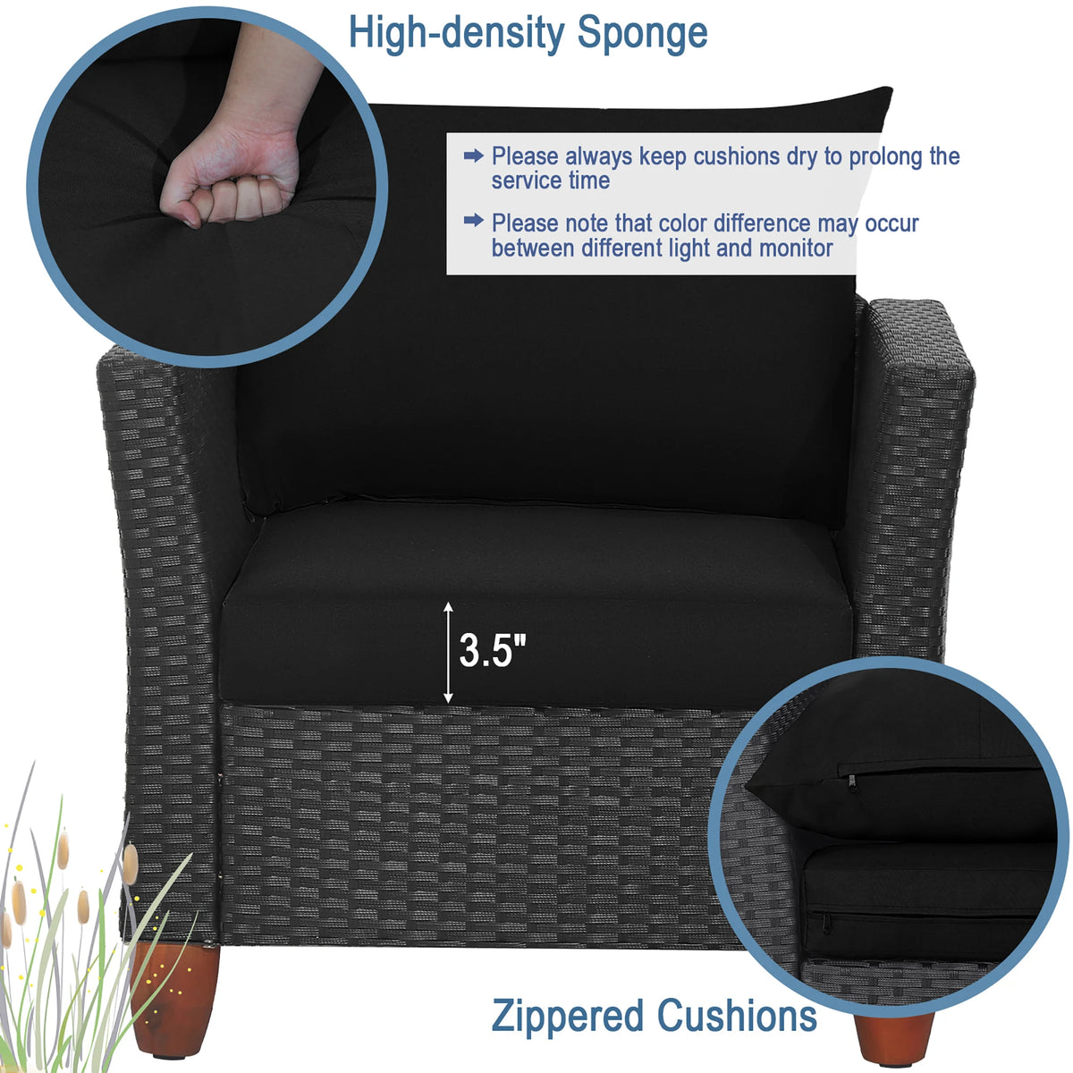 HOMASIS 3 Piece Patio Rattan Set With Cushioned Sofas And Wood Top Table