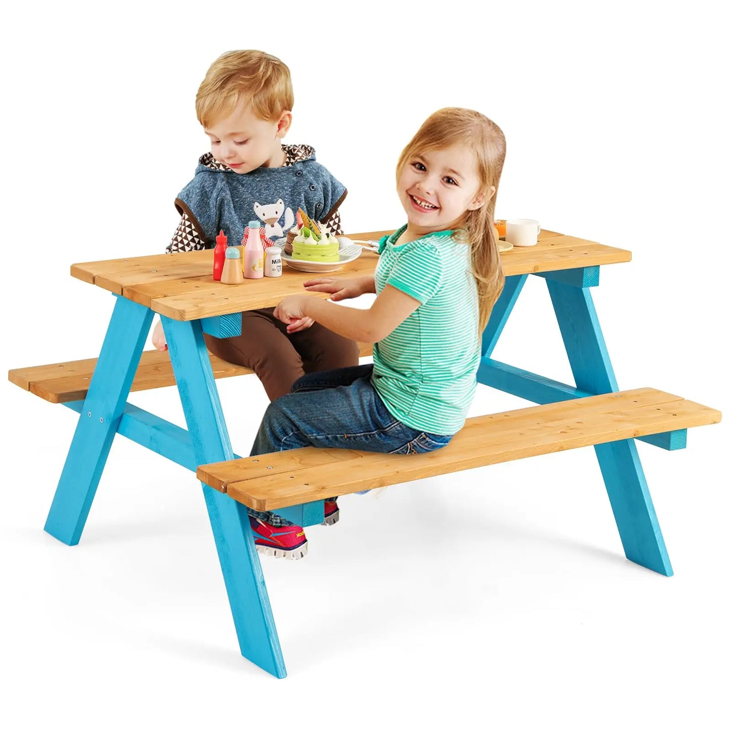 XIUWO Kids Picnic Table With Benches Outdoor Toddler Set