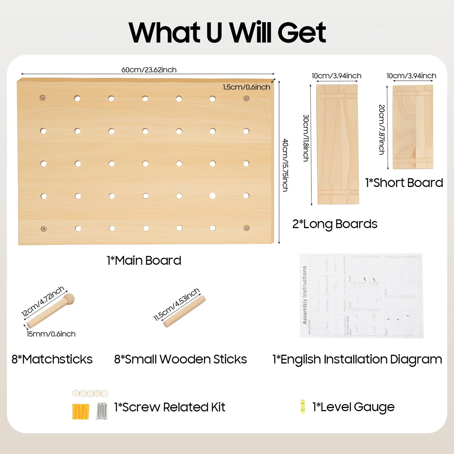 Wood Pegboard Organizer Kit For Home Office And DIY Display