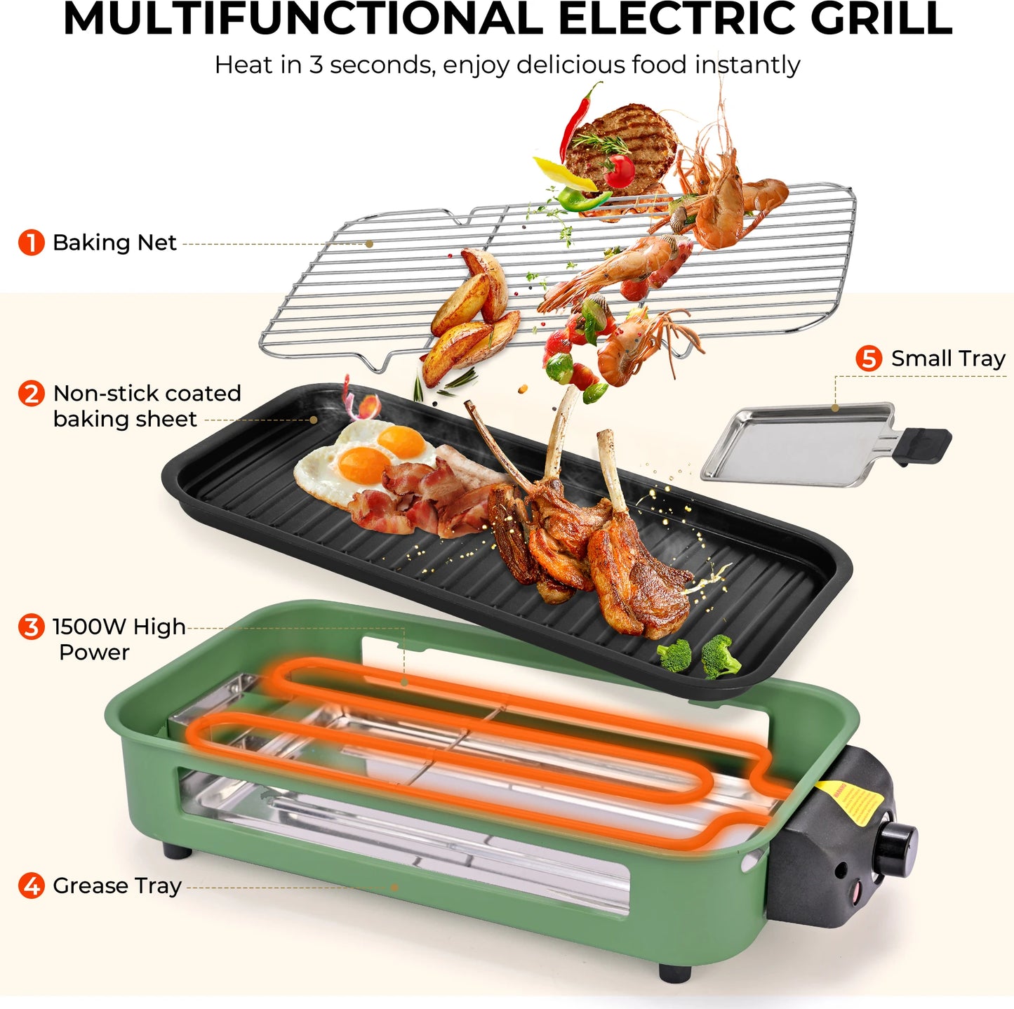Sumetas Smokeless Electric Grill With Rack Tray And Cheese Pans