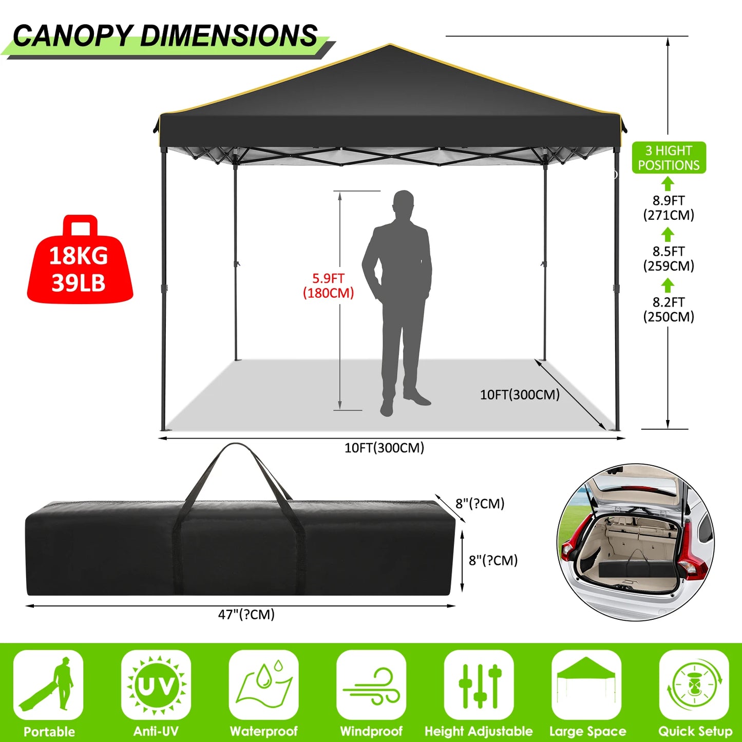 COBIZI Pop Up Gazebo Canopy With Mesh Windows And Stakes