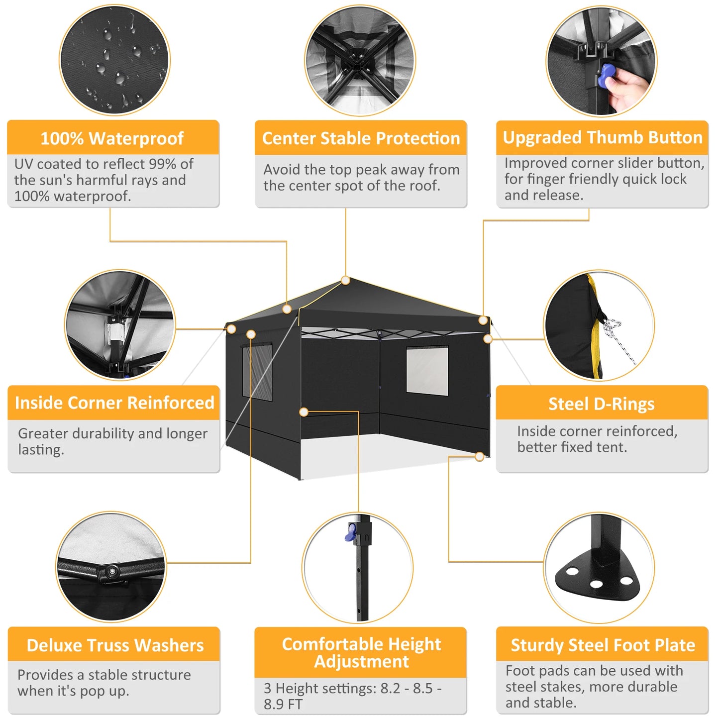 COBIZI Pop Up Gazebo Canopy With Mesh Windows And Stakes