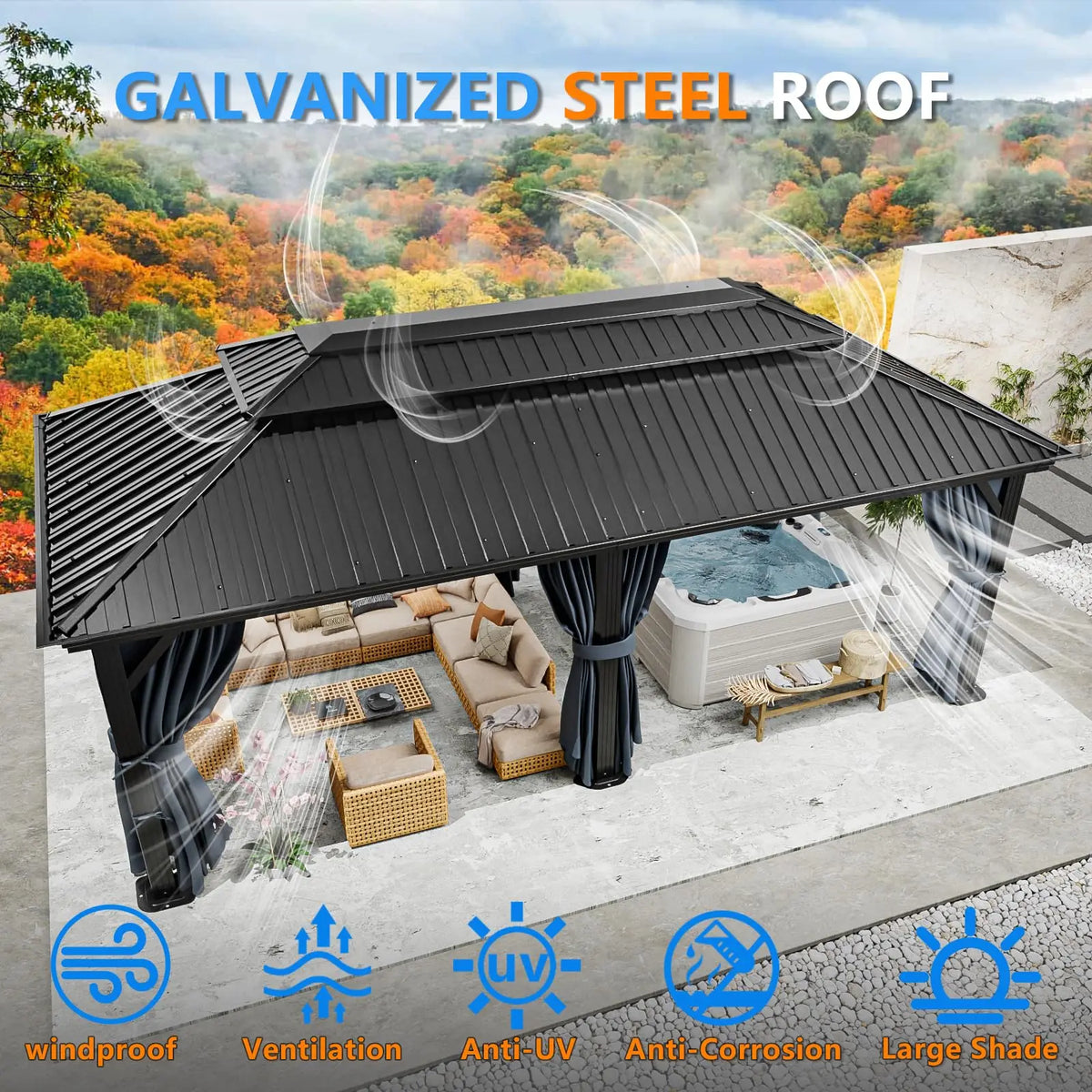 Tooluck Hardtop Gazebo With Metal Roof And Reinforced Aluminum Frame
