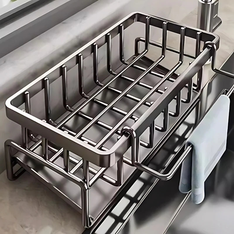 Over-Sink Kitchen Organizer With Faucet Mount Sponge Holder Drying Rack