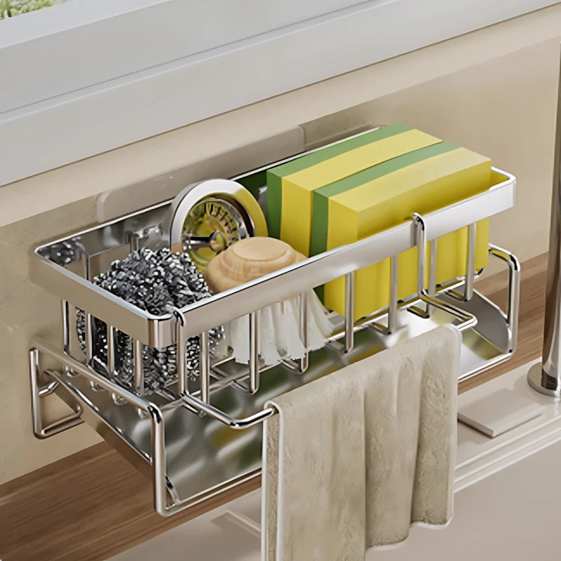 Over-Sink Kitchen Organizer With Faucet Mount Sponge Holder Drying Rack