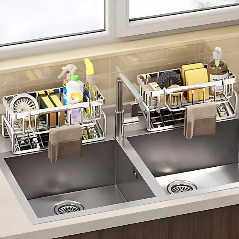Over-Sink Kitchen Organizer With Faucet Mount Sponge Holder Drying Rack