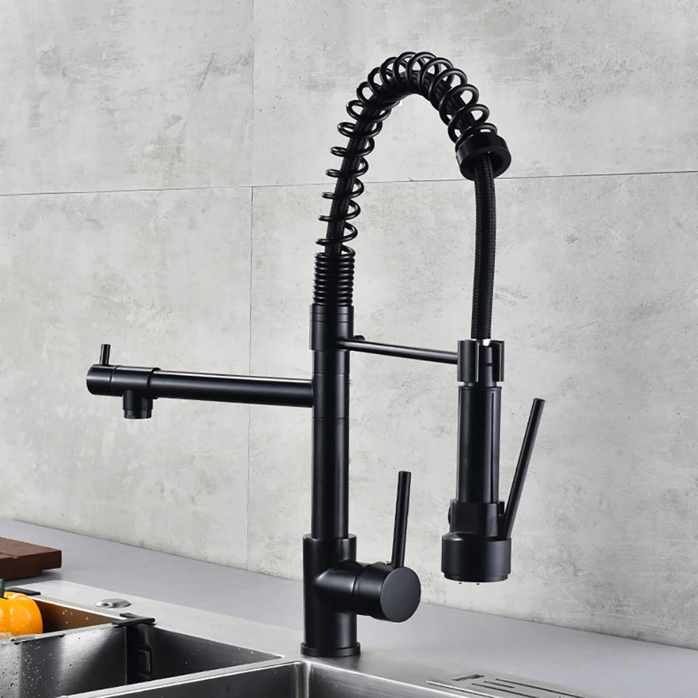 DQOK Dual-Handle Pull-Down Kitchen Faucet Deck Mounted