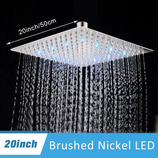 Suguword Ultra-thin LED Rainfall Bathroom Shower Head without Shower Arm 3 Colors Changing with Temp Water Saving