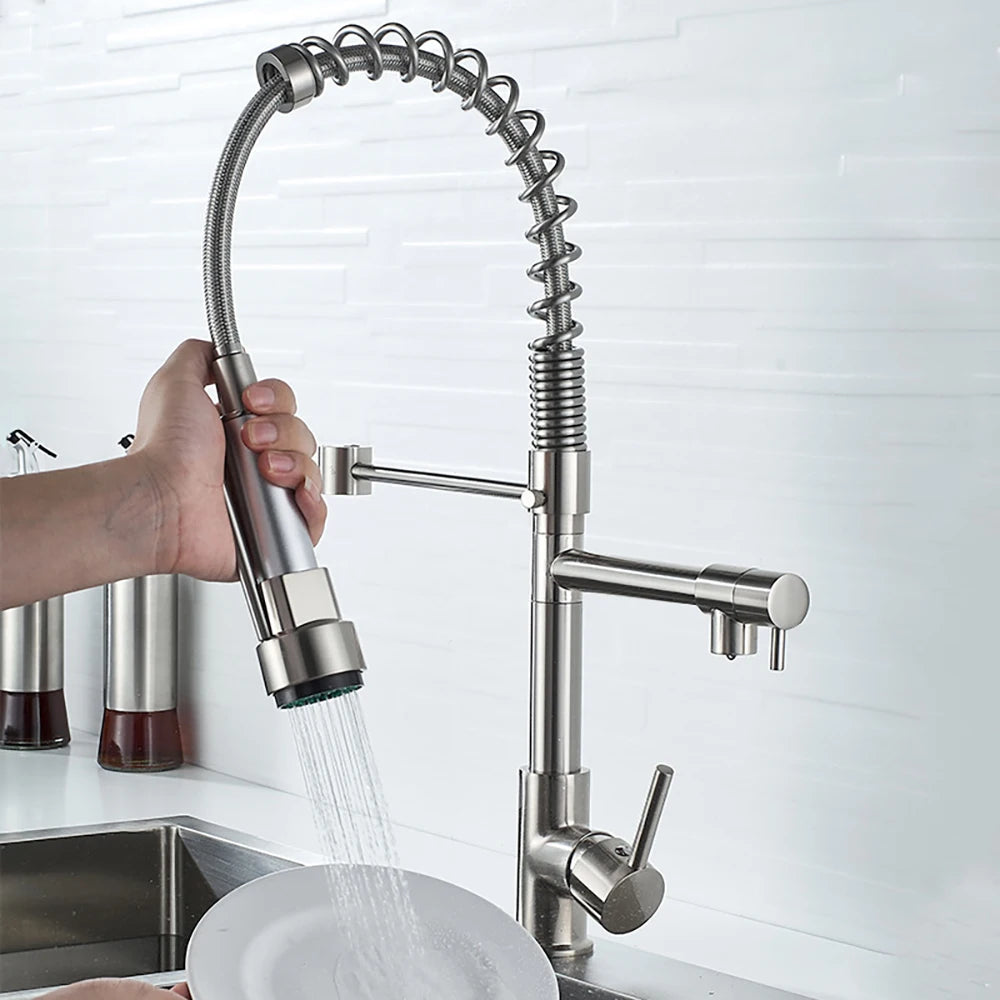 DQOK Dual-Handle Pull-Down Kitchen Faucet Deck Mounted