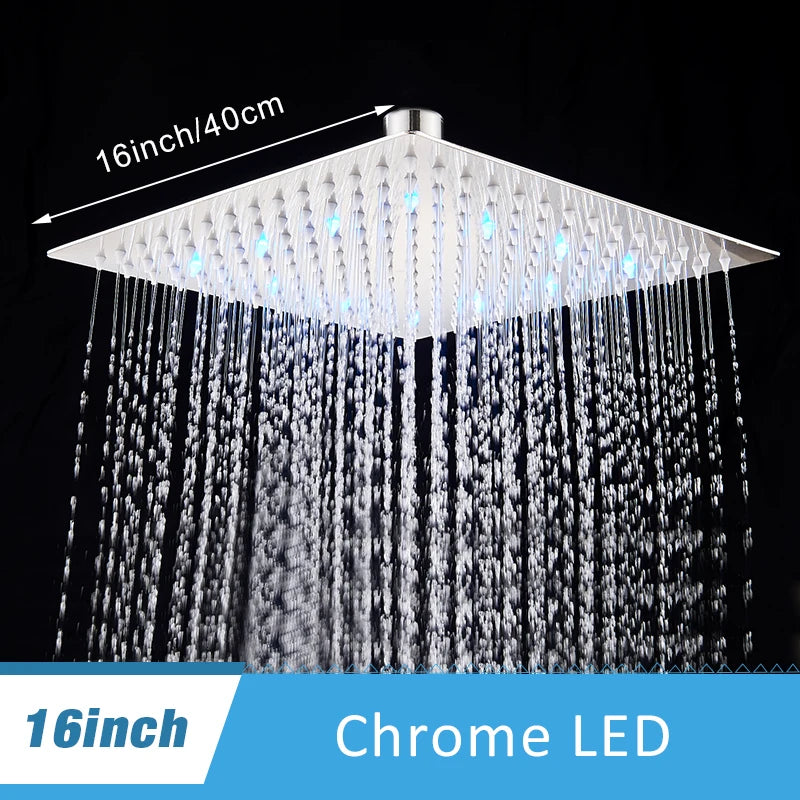 Suguword Ultra-thin LED Rainfall Bathroom Shower Head without Shower Arm 3 Colors Changing with Temp Water Saving