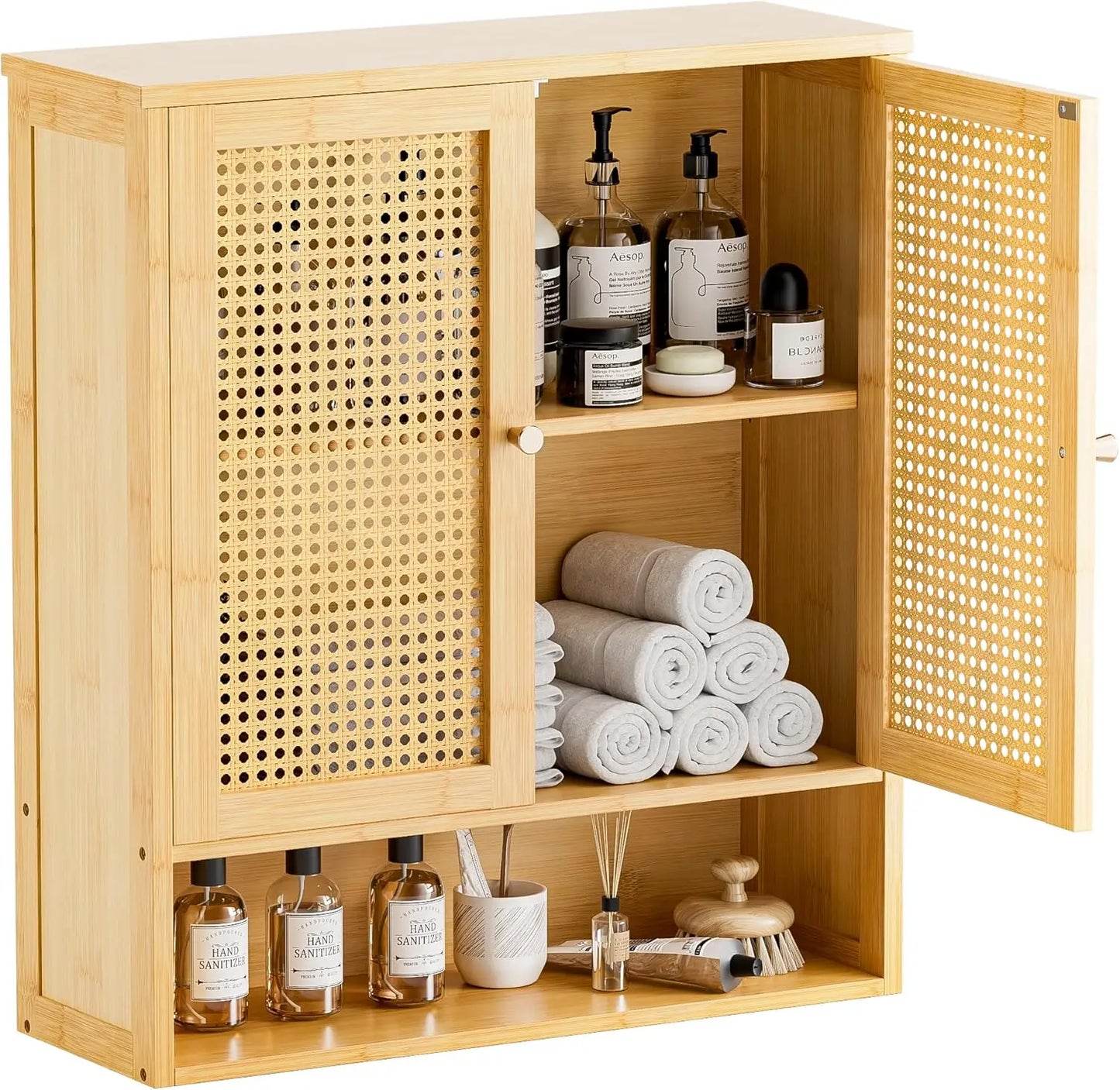 XIUWO Rattan Wall Mount Medicine Cabinet Over Toilet