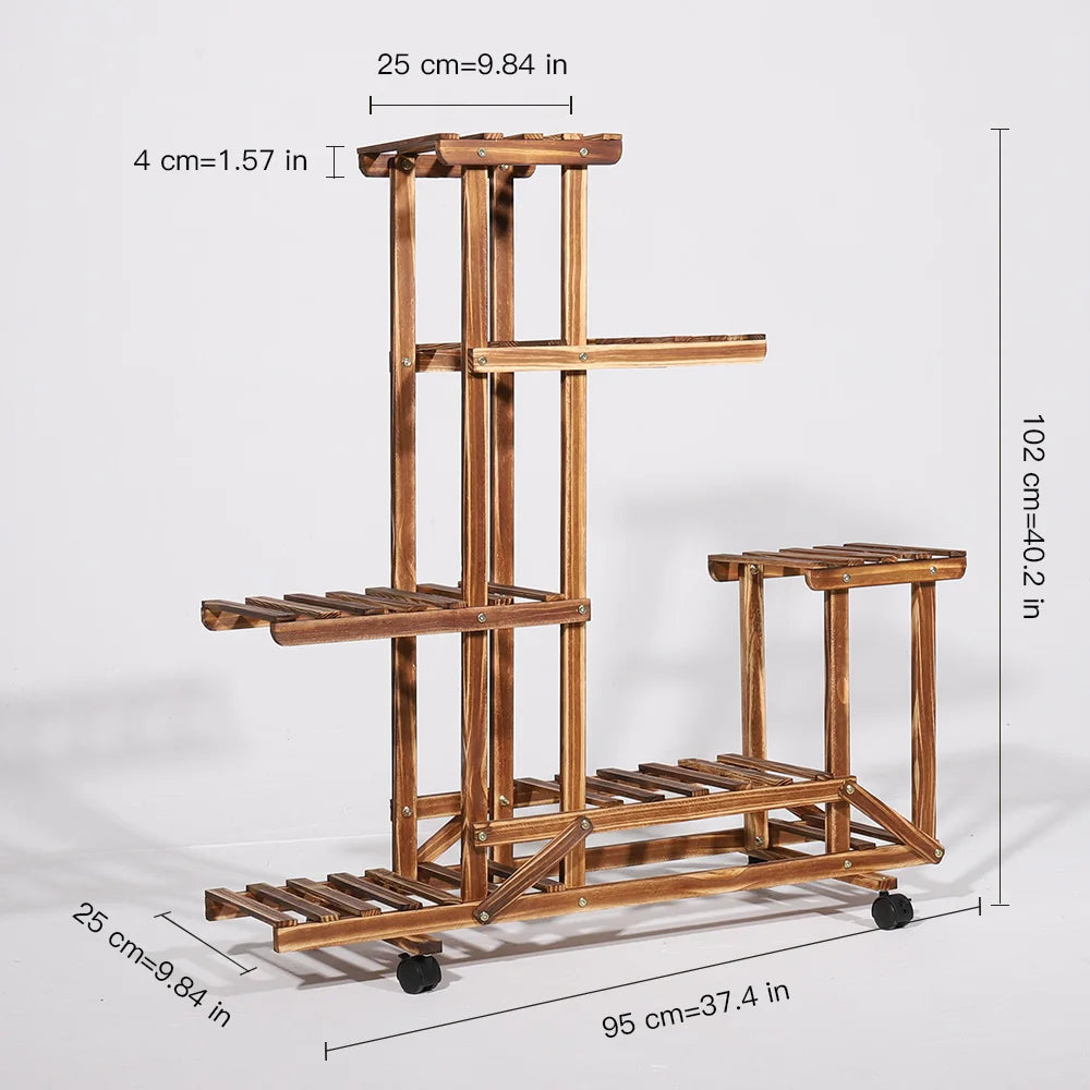 Wisfor Multi-Layer Wood Plant Stand Rack With Rolling Wheels