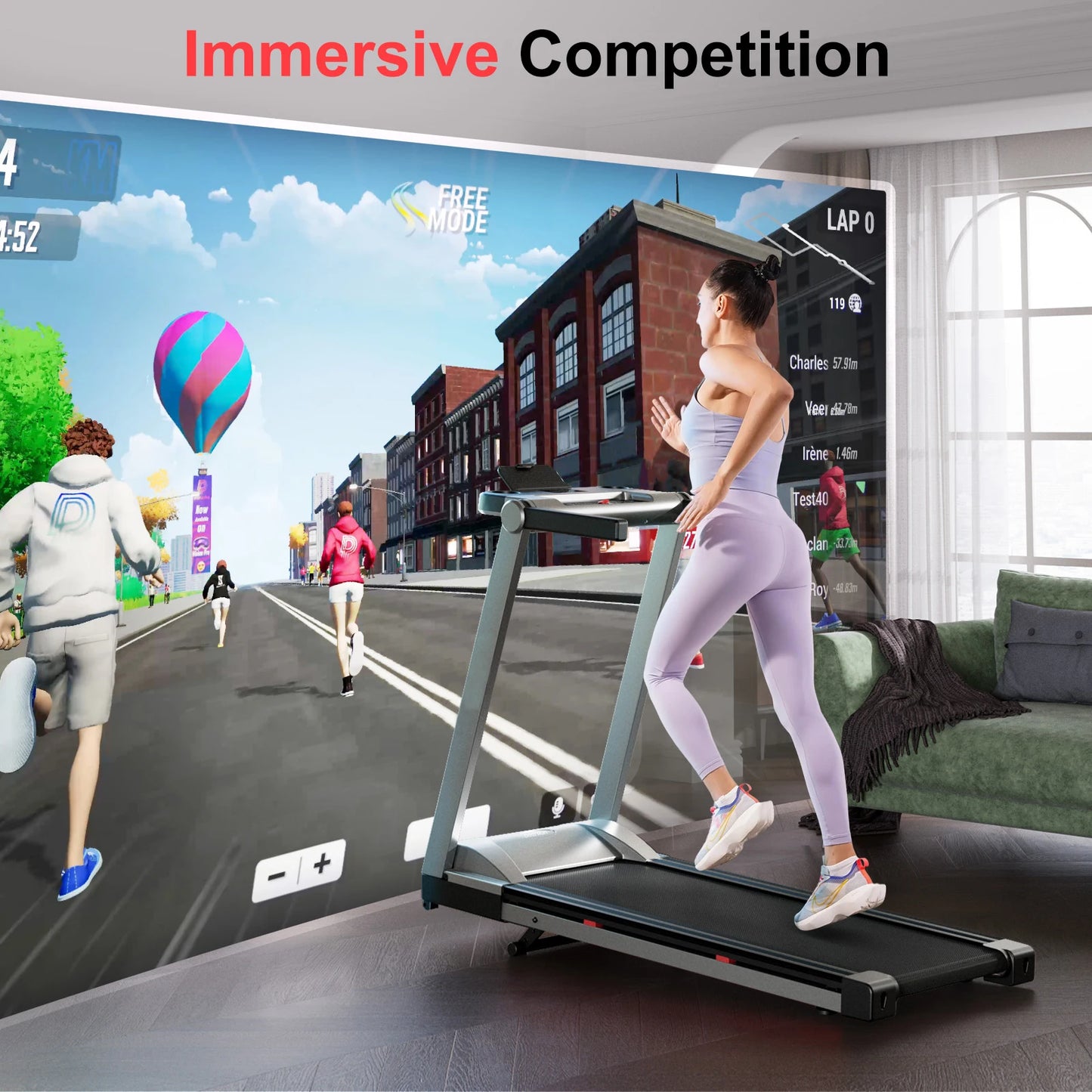 Foldable Incline Treadmill With Bluetooth Touch Screen 350 LBS Capacity