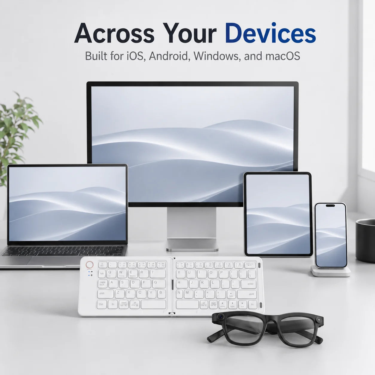 Smart Glasses with Foldable Keyboard 200W Pixel Colorful Double Fold Keyboard Photography Translation Lightweight Glasses Sold as a Set