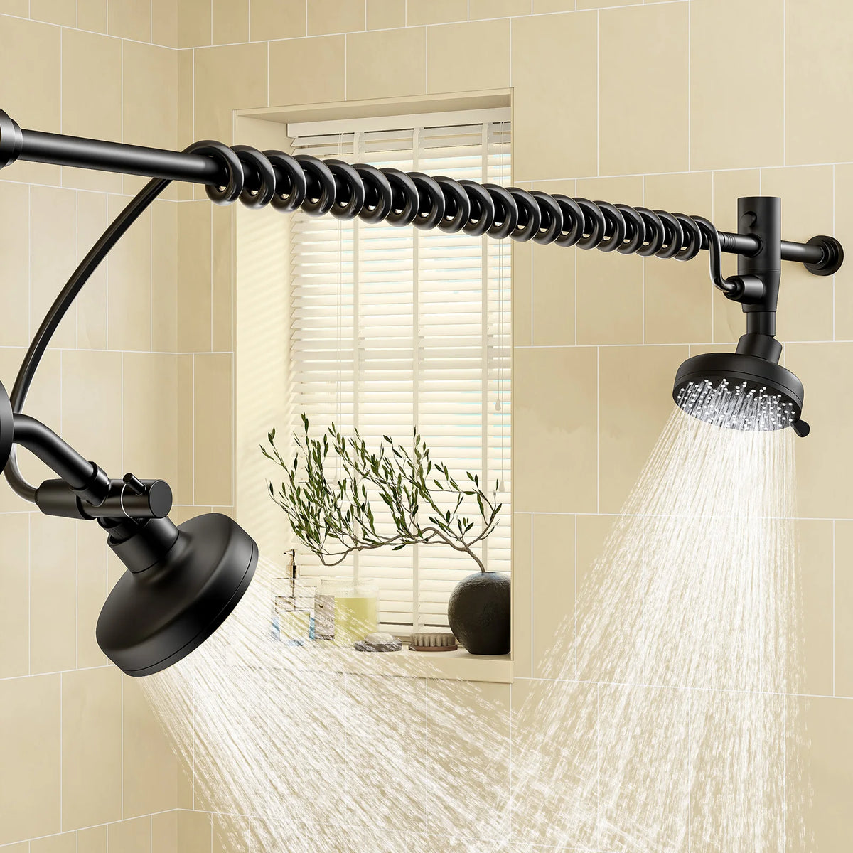Tandem Dual Shower Head For Couples With Adjustable Slider