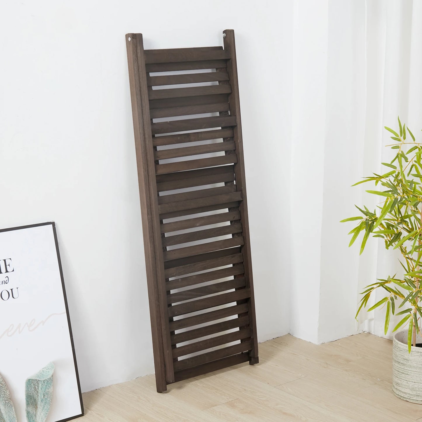 Folding Four Tier Ladder Shelf Wooden Indoor Display Rack