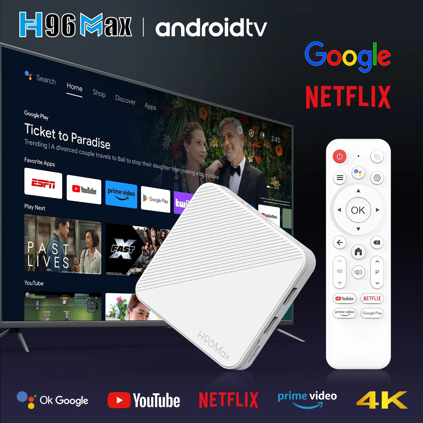 H96 H313 Android TV Box 4K With WiFi 6 Bluetooth 5 Media