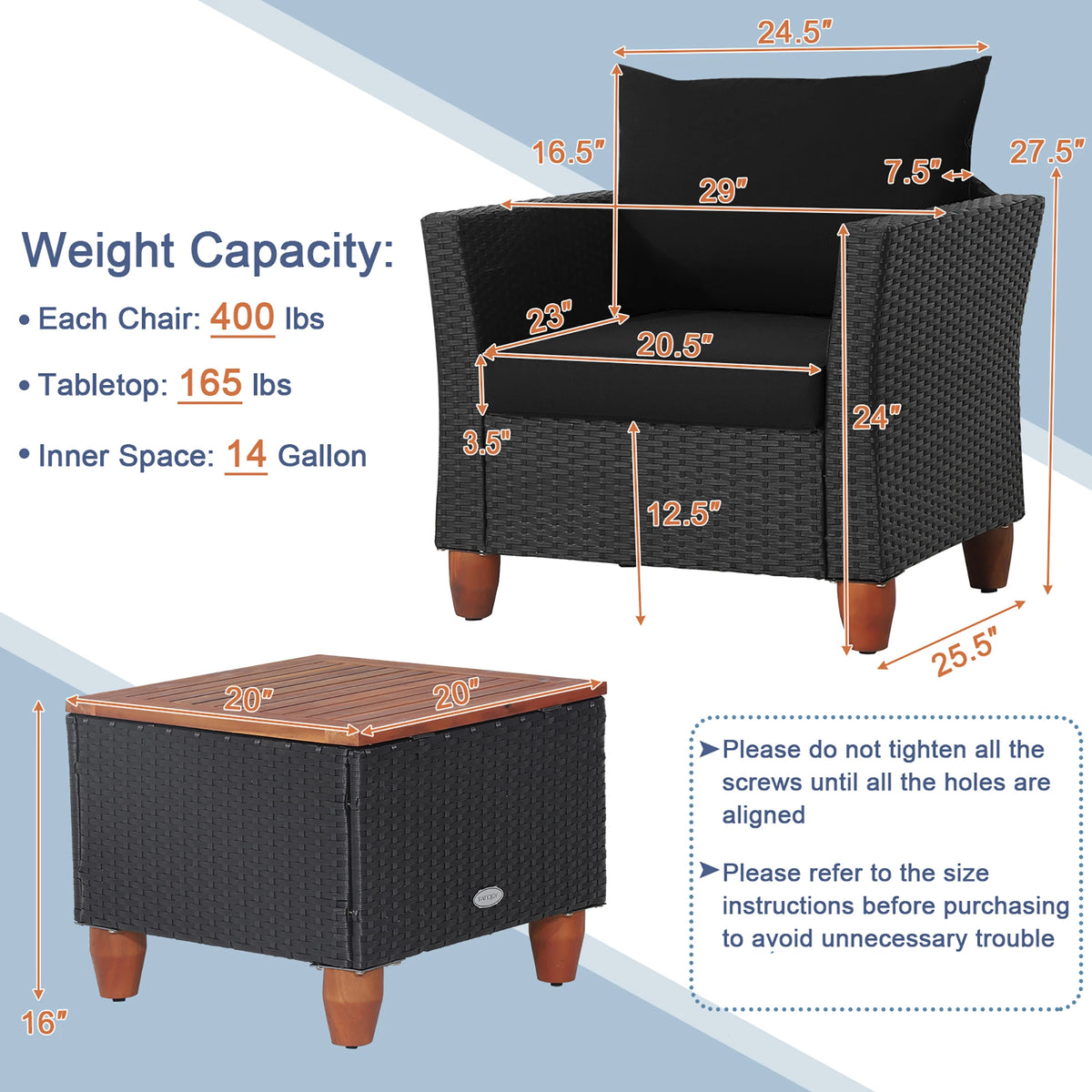 HOMASIS 3 Piece Patio Rattan Set With Cushioned Sofas And Wood Top Table