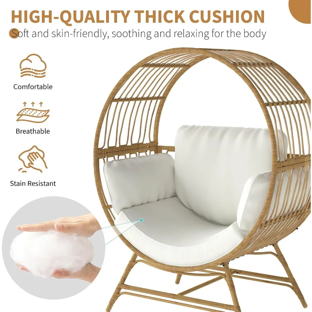 Oversized Egg Chair Rattan Wicker Patio Lounge with Thick Cushion 350LBS Capacity for Indoor Outdoor Living Room Balcony