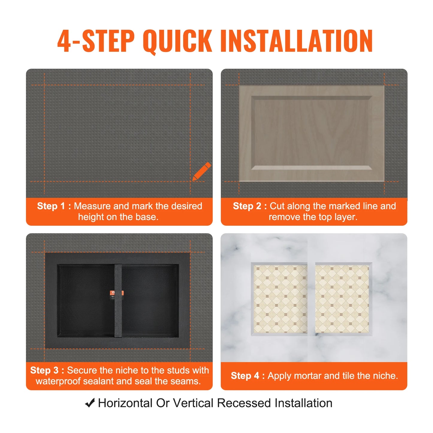 Shower Niche Organizer Dual Tier Recessed Shelf Tile Ready