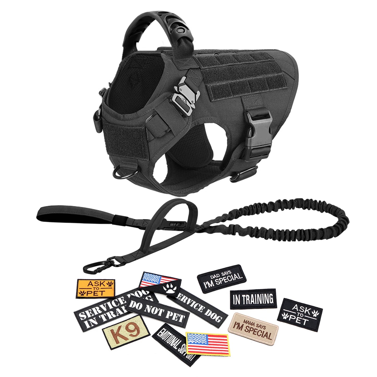 PETRAVEL Military Dog Harness Vest Set With Leash Patches