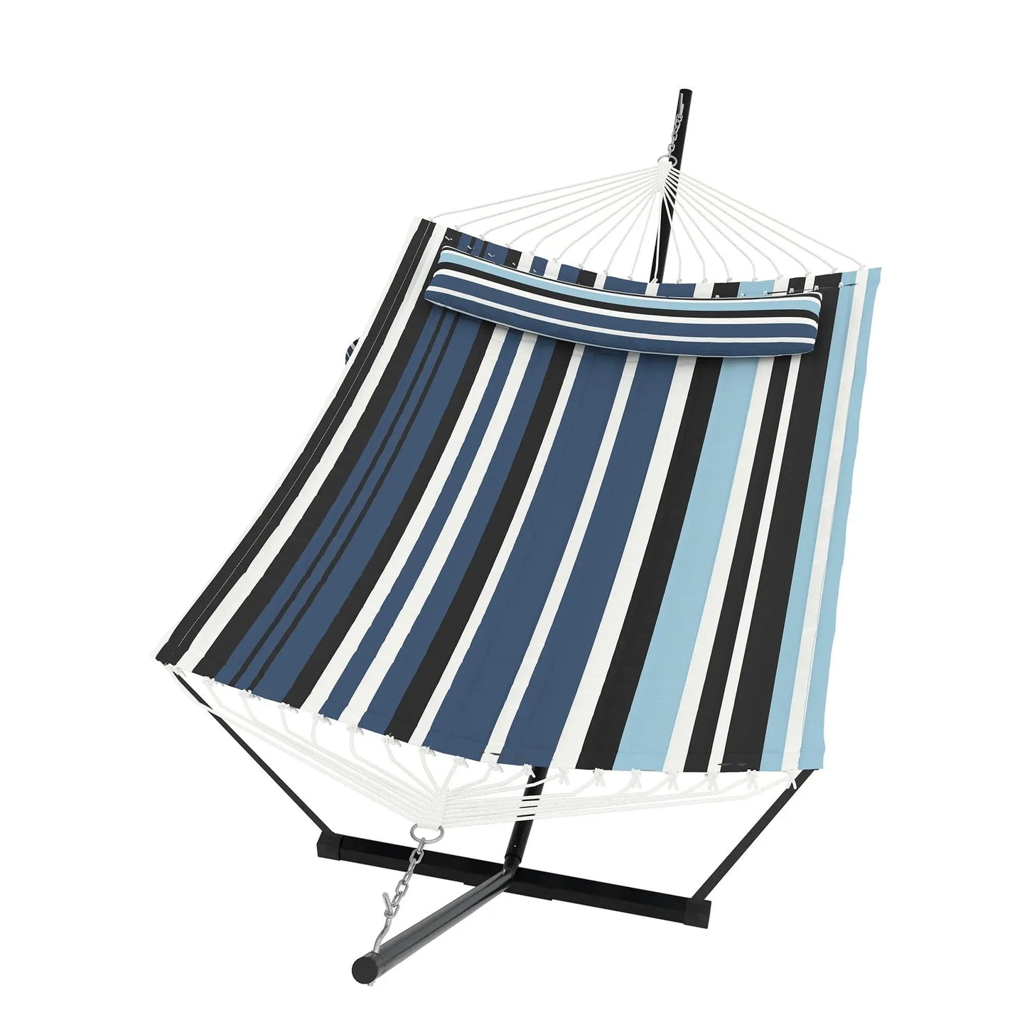 Double Outdoor Hammock For Two With Cushion And Foldable Steel Stand – Portable Heavy Duty For Garden, Patio, Beach, Backyard