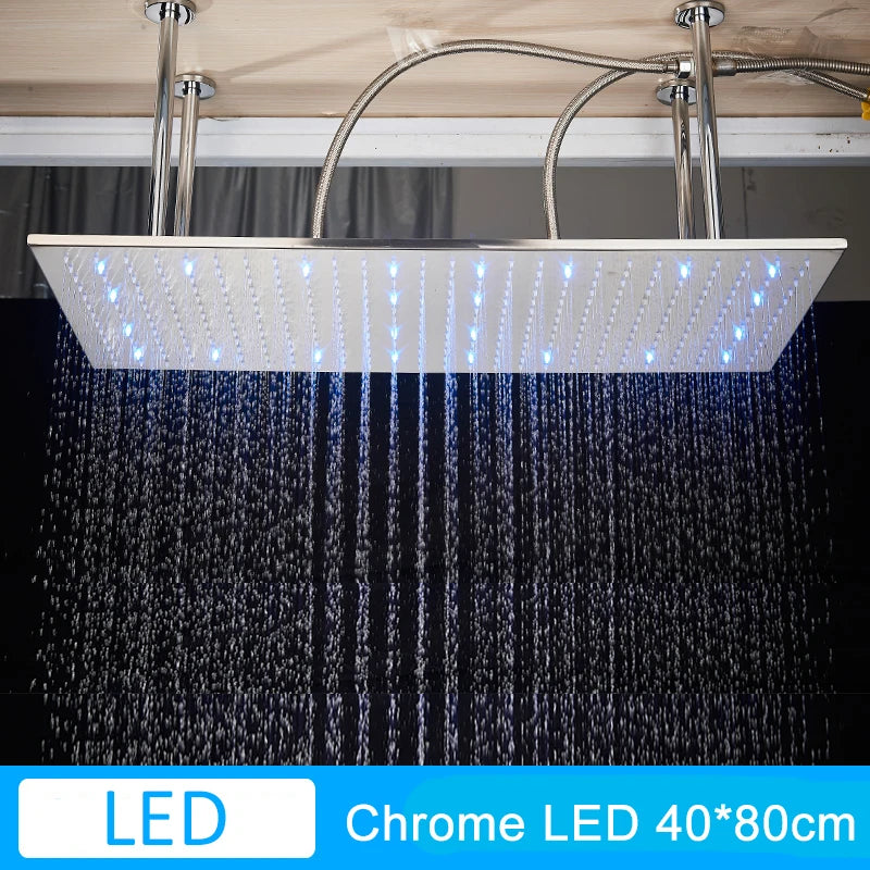 Luxury Brushed Nickel/Chrome/Black LED 16inch Rainfall Shower Head Stainless Steel Square Color Changing Lights Showerhead
