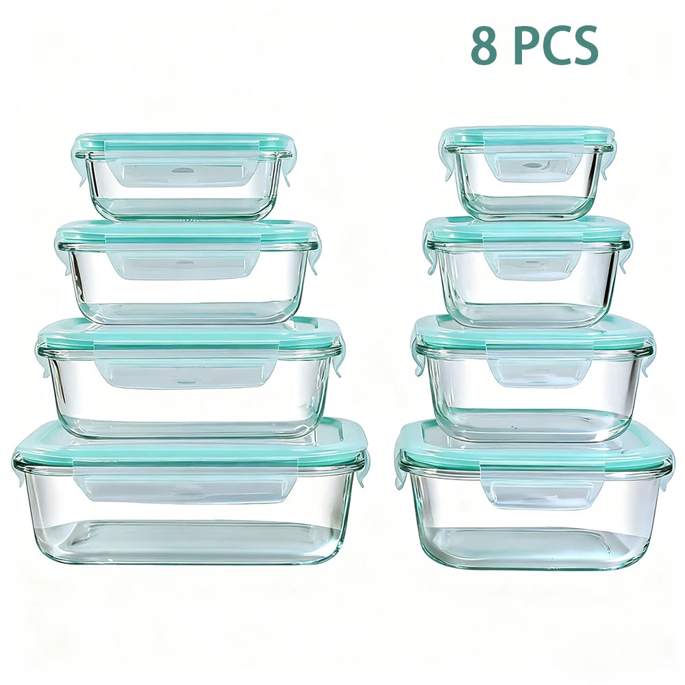 Glass Food Storage Containers Set 8 Pieces Leakproof Airtight Microwave Safe