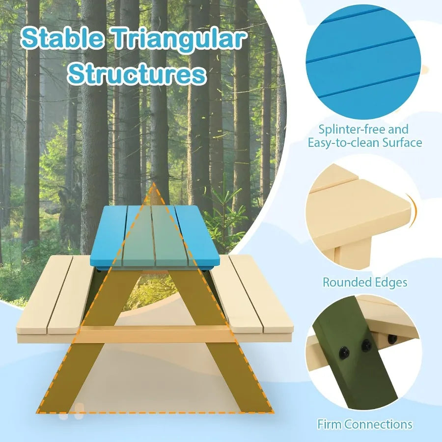 XIUWO Kids Picnic Table With Benches Outdoor Toddler Set