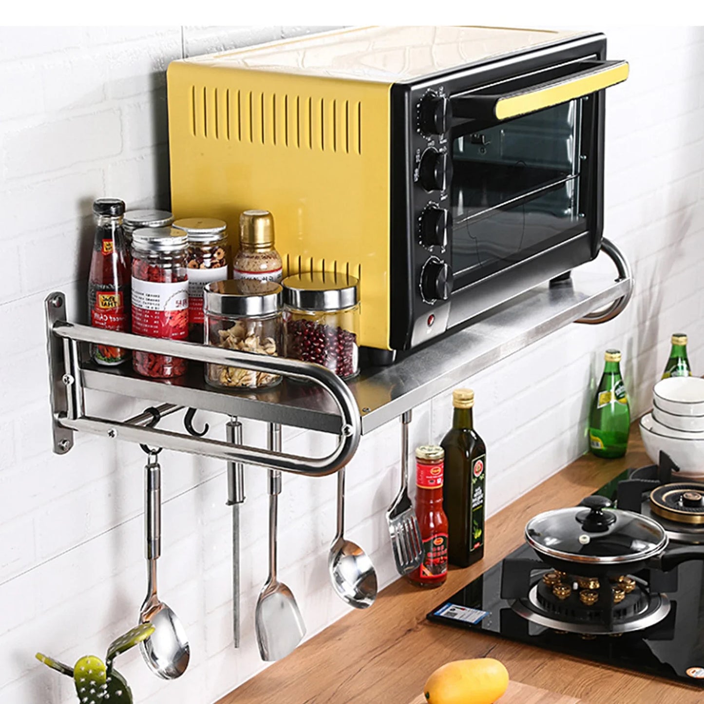 Stainless Steel Microwave Oven Rack Wall Mount Shelf