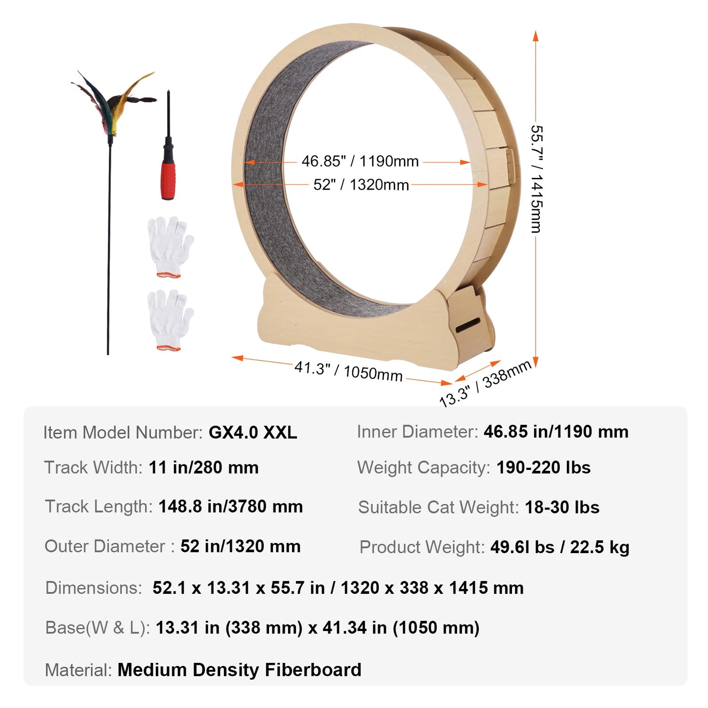 SucceBuy Wooden Cat Exercise Wheel For Indoor Cats With Detachable Carpet