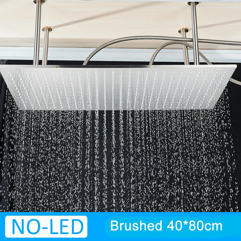 Luxury Brushed Nickel/Chrome/Black LED 16inch Rainfall Shower Head Stainless Steel Square Color Changing Lights Showerhead