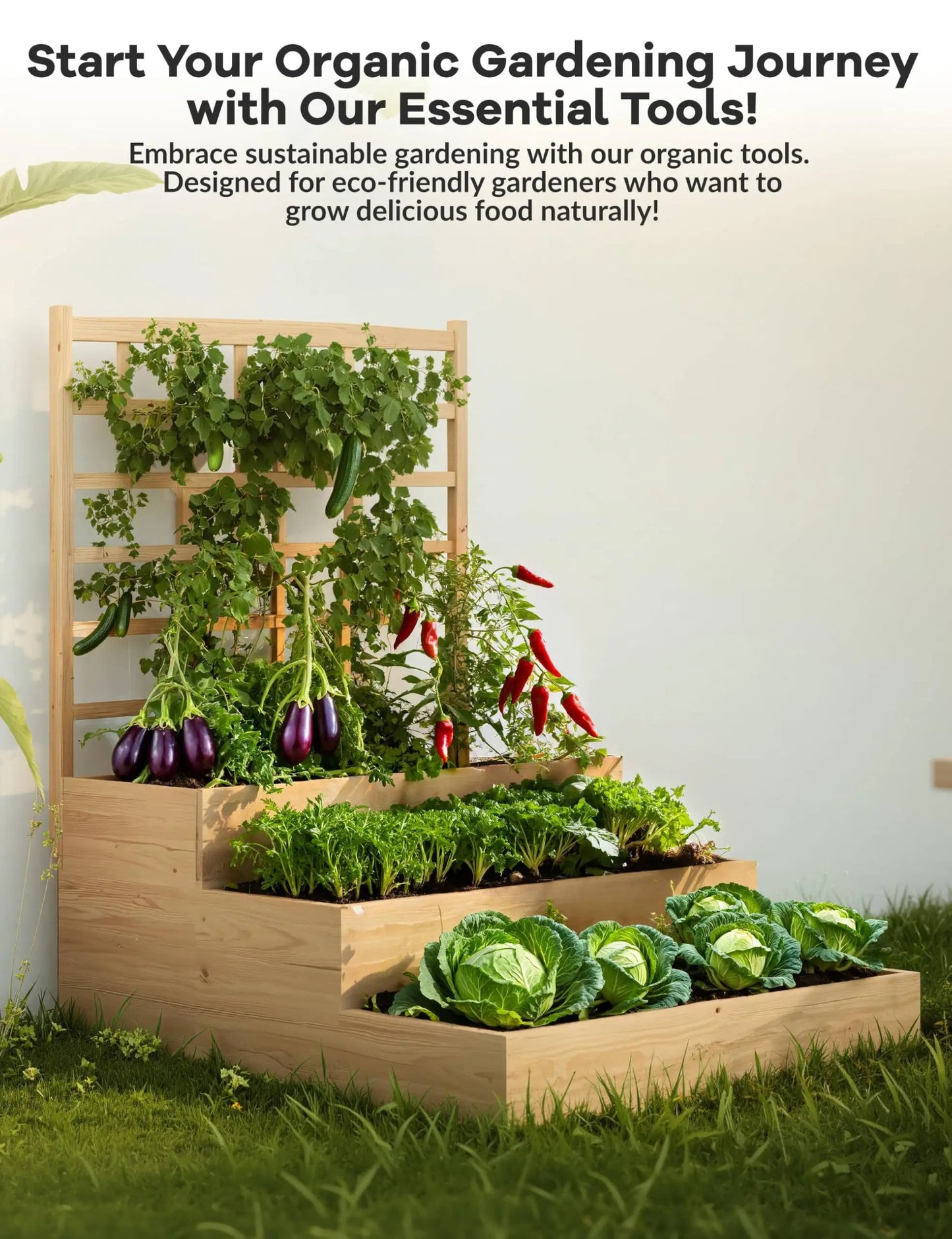 HiMISS 3 Tier Elevated Garden Bed With Trellis For Vegetables