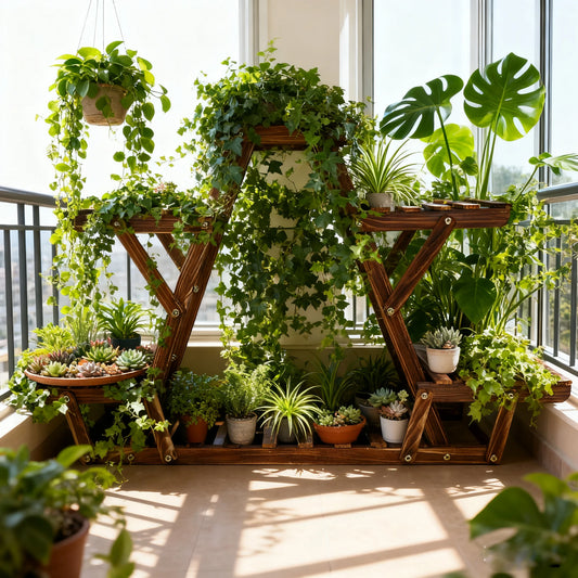 Carbonized Triangle 6 Tiered Corner Wood Plant Stand Flower Pot Display Shelf Rack Indoor Outdoor