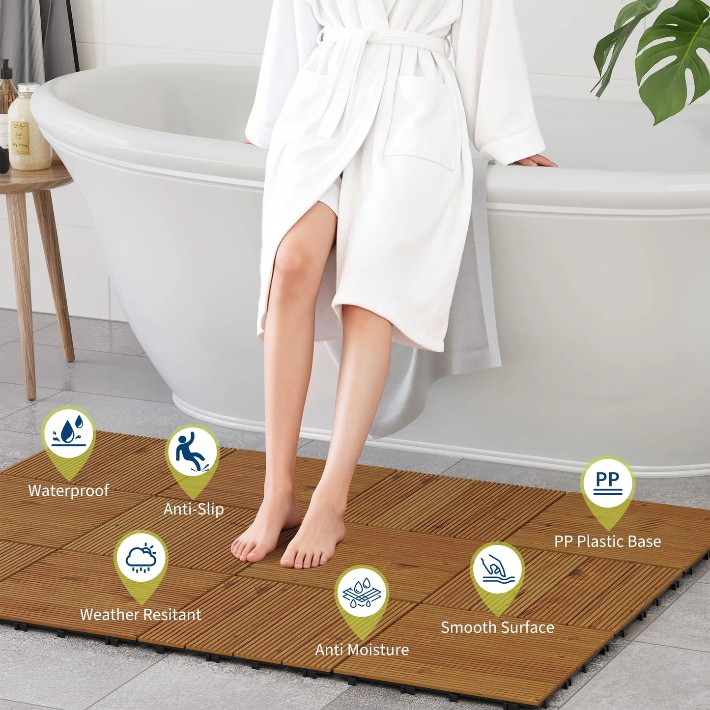 HiMISS Wood Deck Tiles Interlocking Patio Flooring Non-Slip Water-Resistant