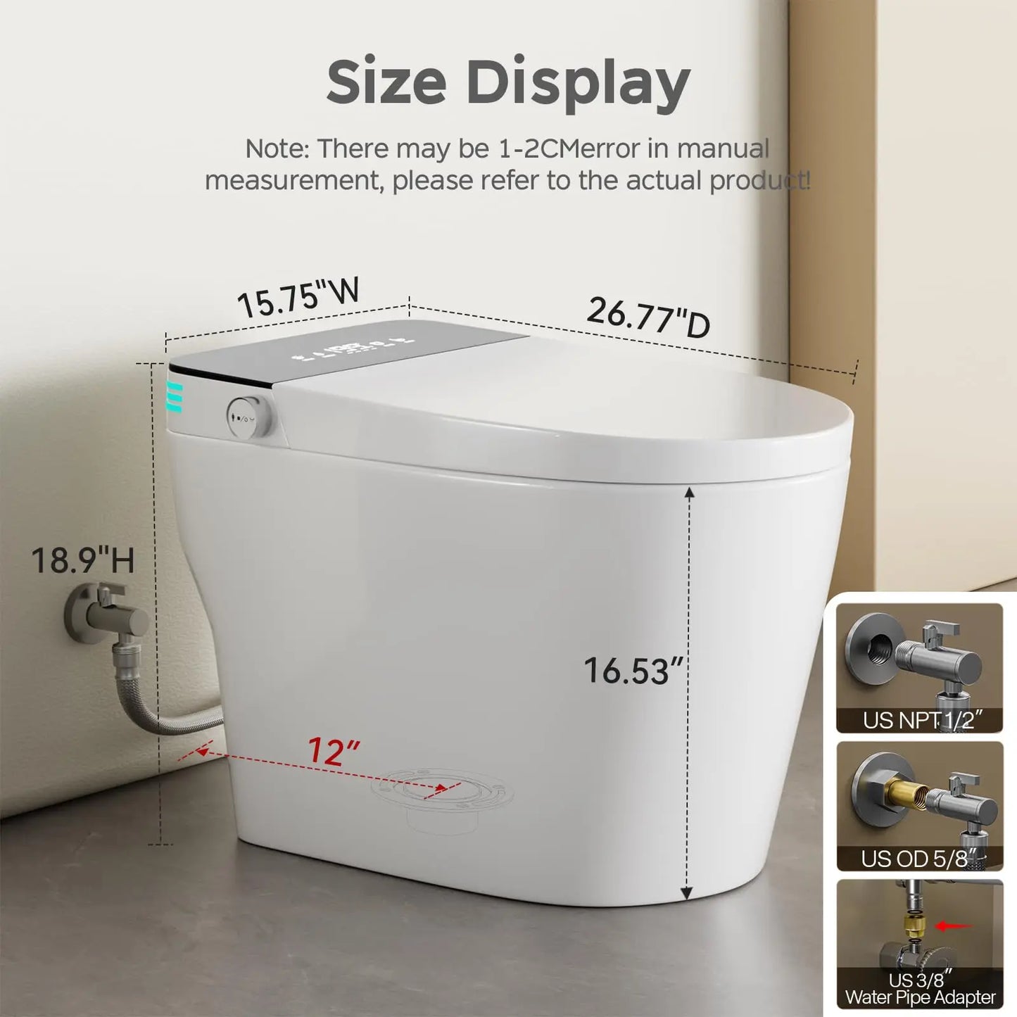 Smart Toilet With Built In Bidet Auto Open Close Dual Flush Warm Water Sprayer