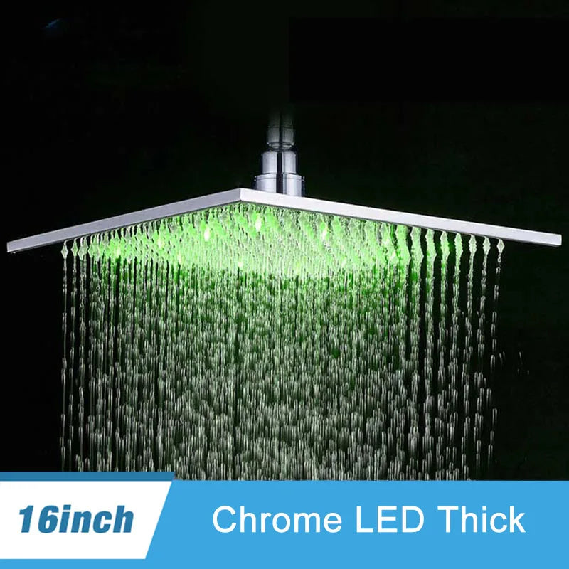 Luxury Brushed Nickel/Chrome/Black LED 16inch Rainfall Shower Head Stainless Steel Square Color Changing Lights Showerhead
