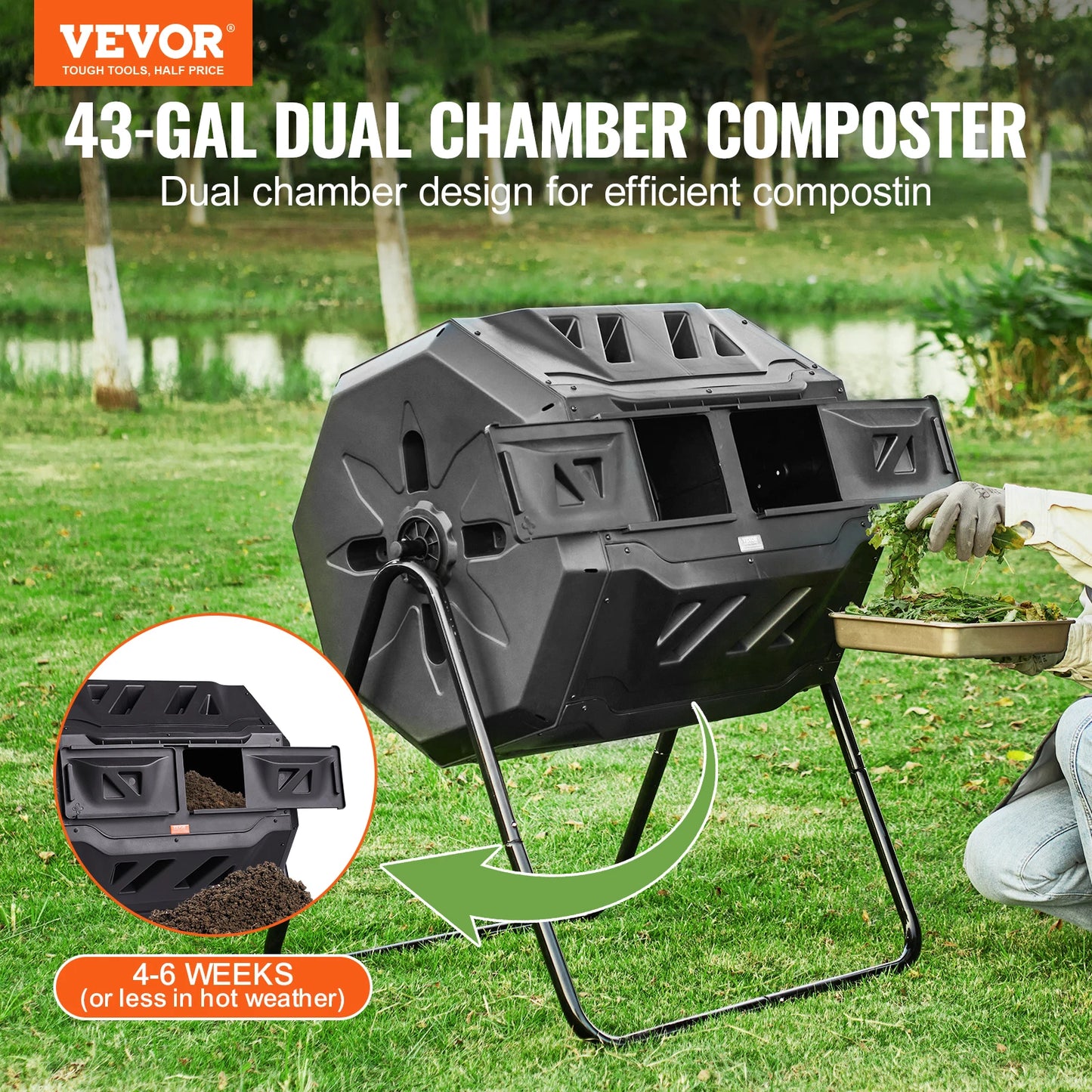 Dual Chamber Compost Tumbler Bin BPA Free Garden Outdoor