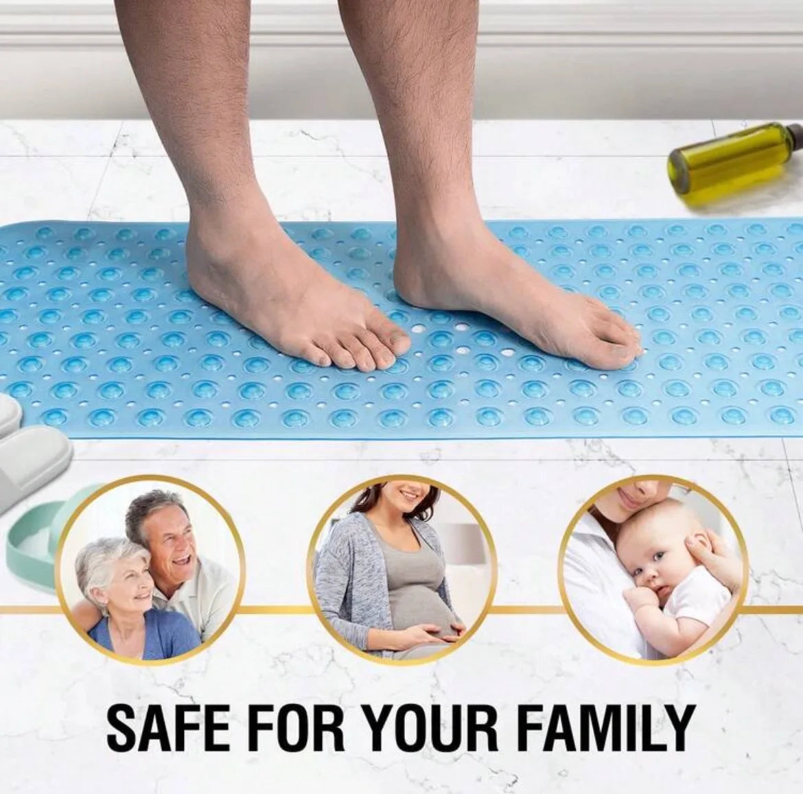 Extra Long Non Slip Bathtub Shower Mat 40 x 16 Inch with Powerful Suction Cups & Drain Holes, Machine Washable Quick Dry Anti-Slip Bath Tub Mat for Inside Shower, Household Bathroom Essential, Available in Gray & Black