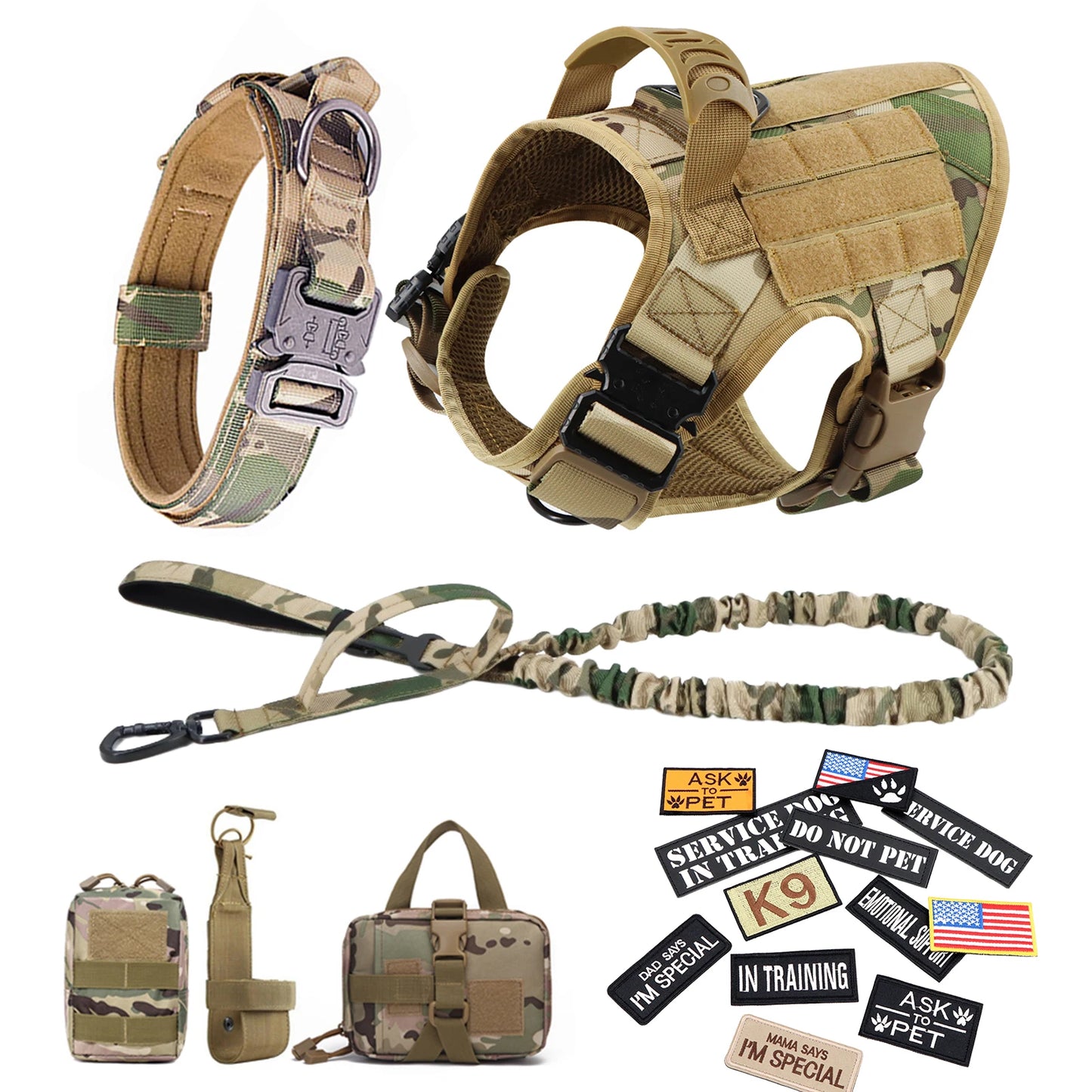 PETRAVEL Military Dog Harness Vest Set With Leash Patches