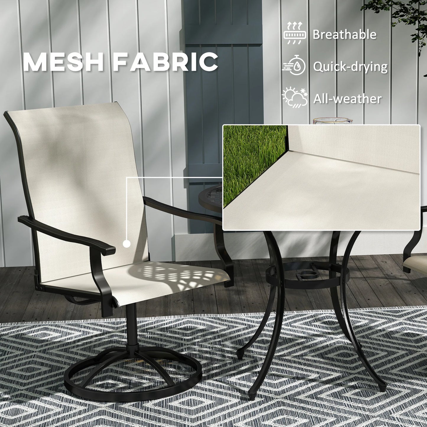 Patio Swivel Chairs Set of 2, High Back Patio Dining Chairs, Beige